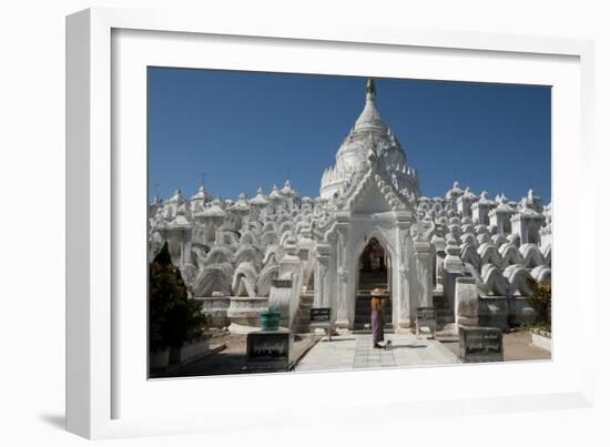 Woman Outside Hsinbyume (Or Myatheindan) Pagoda, Mingun, Myanmar (Burma)-Annie Owen-Framed Photographic Print