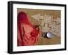 Woman Painting a Mandala Design on the Ground, Near Jodhpur, Rajasthan, India-Bruno Morandi-Framed Photographic Print