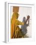 Woman Painting Design on a Wall in a Village Near Jaisalmer, Rajasthan State, India-Bruno Morandi-Framed Photographic Print