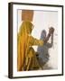 Woman Painting Design on a Wall in a Village Near Jaisalmer, Rajasthan State, India-Bruno Morandi-Framed Photographic Print