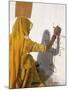 Woman Painting Design on a Wall in a Village Near Jaisalmer, Rajasthan State, India-Bruno Morandi-Mounted Photographic Print