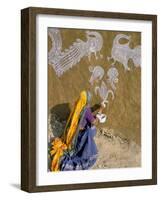 Woman Painting Designs on Her House, Tonk Region, Rajasthan State, India-Bruno Morandi-Framed Photographic Print