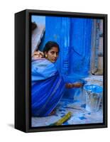 Woman Painting Her House, Jodhpur, Rajasthan, India-Bruno Morandi-Framed Stretched Canvas