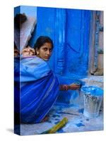 Woman Painting Her House, Jodhpur, Rajasthan, India-Bruno Morandi-Stretched Canvas