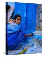 Woman Painting Her House, Jodhpur, Rajasthan, India-Bruno Morandi-Stretched Canvas