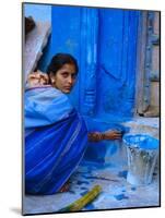 Woman Painting Her House, Jodhpur, Rajasthan, India-Bruno Morandi-Mounted Photographic Print