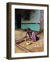 Woman Painting the Wall of a Village House, Tonk Region, Rajasthan, India-Bruno Morandi-Framed Photographic Print