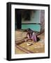 Woman Painting the Wall of a Village House, Tonk Region, Rajasthan, India-Bruno Morandi-Framed Photographic Print