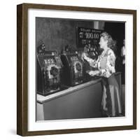 Woman Participating in WWII War Bond Rally in Gambling Casino-John Florea-Framed Photographic Print