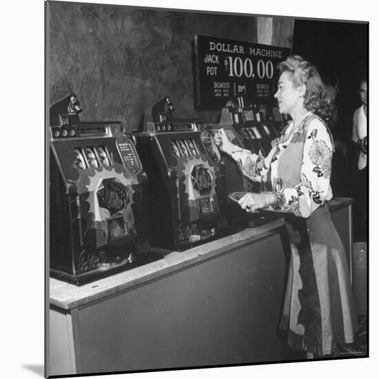 Woman Participating in WWII War Bond Rally in Gambling Casino-John Florea-Mounted Photographic Print