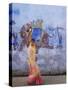Woman Passing Mural, Bundi, Rajasthan, India-Ian Trower-Stretched Canvas