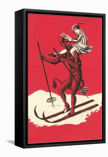 Woman Perched on Skiing Devil-null-Framed Stretched Canvas