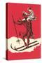 Woman Perched on Skiing Devil-null-Stretched Canvas