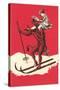 Woman Perched on Skiing Devil-null-Stretched Canvas
