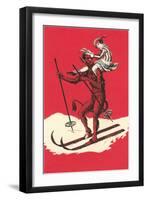 Woman Perched on Skiing Devil-null-Framed Art Print