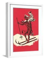 Woman Perched on Skiing Devil-null-Framed Art Print