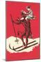 Woman Perched on Skiing Devil-null-Mounted Art Print