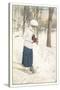 Woman Photographer in Snow-null-Stretched Canvas