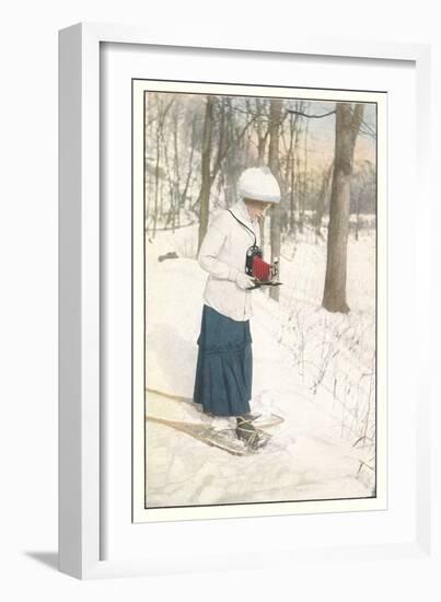 Woman Photographer in Snow-null-Framed Art Print