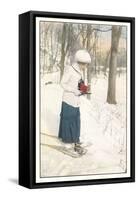 Woman Photographer in Snow-null-Framed Stretched Canvas
