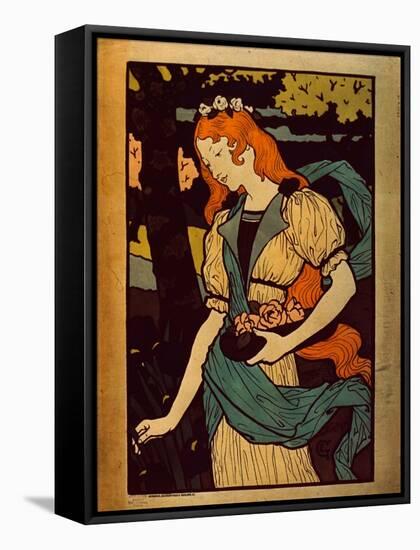 Woman Picking Flowers, 1917 (Colour Litho)-Eugene Grasset-Framed Stretched Canvas