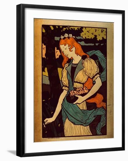 Woman Picking Flowers, 1917 (Colour Litho)-Eugene Grasset-Framed Giclee Print