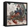 Woman Playing a Koto with a Dragon Curled around Her, Japanese Wood-Cut Print-Lantern Press-Framed Stretched Canvas