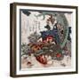 Woman Playing a Koto with a Dragon Curled around Her, Japanese Wood-Cut Print-Lantern Press-Framed Art Print