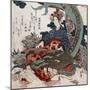 Woman Playing a Koto with a Dragon Curled around Her, Japanese Wood-Cut Print-Lantern Press-Mounted Art Print