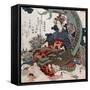 Woman Playing a Koto with a Dragon Curled around Her, Japanese Wood-Cut Print-Lantern Press-Framed Stretched Canvas