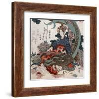 Woman Playing a Koto with a Dragon Curled around Her, Japanese Wood-Cut Print-Lantern Press-Framed Art Print