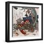 Woman Playing a Koto with a Dragon Curled around Her, Japanese Wood-Cut Print-Lantern Press-Framed Art Print
