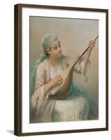 Woman Playing a Lute-Fausto Zonaro-Framed Giclee Print