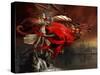 Woman Playing a Magical Violin to Call Out a Red Dragon-Stocktrek Images-Stretched Canvas