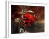 Woman Playing a Magical Violin to Call Out a Red Dragon-Stocktrek Images-Framed Art Print