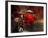 Woman Playing a Magical Violin to Call Out a Red Dragon-Stocktrek Images-Framed Art Print