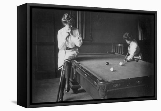 Woman Playing Billiards Photograph-Lantern Press-Framed Stretched Canvas