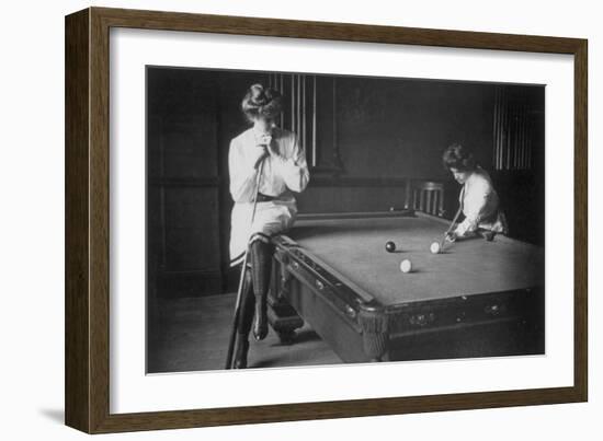 Woman Playing Billiards Photograph-Lantern Press-Framed Art Print