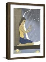 Woman Playing Harp-null-Framed Art Print