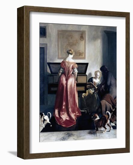 Woman Playing Spinet, Woman Singing and Man Playing Violin-Jacob Ochtervelt-Framed Giclee Print