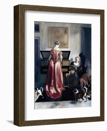 Woman Playing Spinet, Woman Singing and Man Playing Violin-Jacob Ochtervelt-Framed Giclee Print