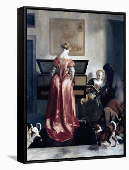 Woman Playing Spinet, Woman Singing and Man Playing Violin-Jacob Ochtervelt-Framed Stretched Canvas