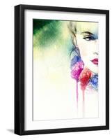 Woman Portrait .Abstract Watercolor .Fashion Background-Anna Ismagilova-Framed Art Print