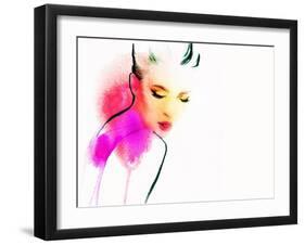 Woman Portrait .Abstract Watercolor .Fashion Background-Anna Ismagilova-Framed Art Print