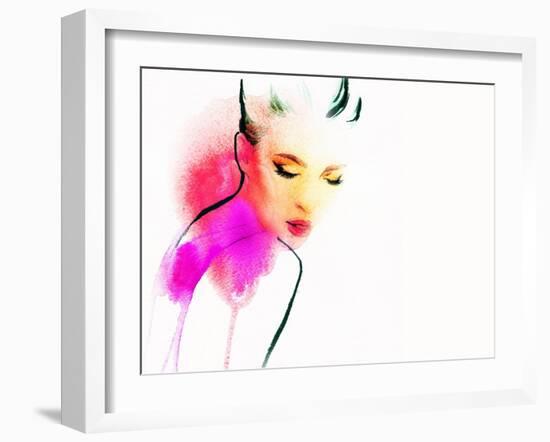 Woman Portrait .Abstract Watercolor .Fashion Background-Anna Ismagilova-Framed Art Print