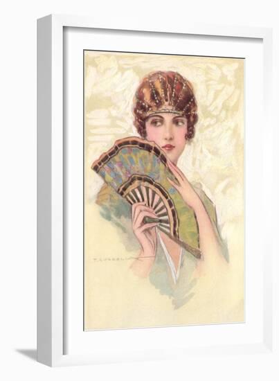 Woman Portrait with Fan-null-Framed Art Print