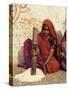 Woman Pounding Food in Village Near Deogarh, Rajasthan State, India-Robert Harding-Stretched Canvas