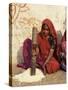 Woman Pounding Food in Village Near Deogarh, Rajasthan State, India-Robert Harding-Stretched Canvas