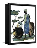 Woman Pouring in Blue-Judy Mastrangelo-Framed Stretched Canvas