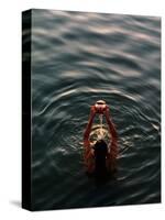 Woman Pouring Water During Morning Puja on Ganges, Varanasi, India-Anthony Plummer-Stretched Canvas